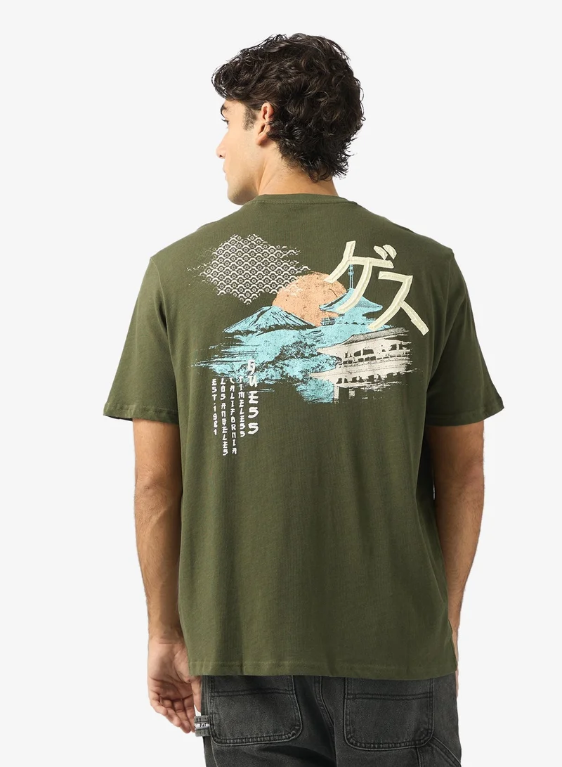 GUESS Crew Neck Art Print T-Shirt